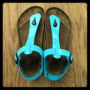 Birkenstock Kairo in kiwi patent turquoise
